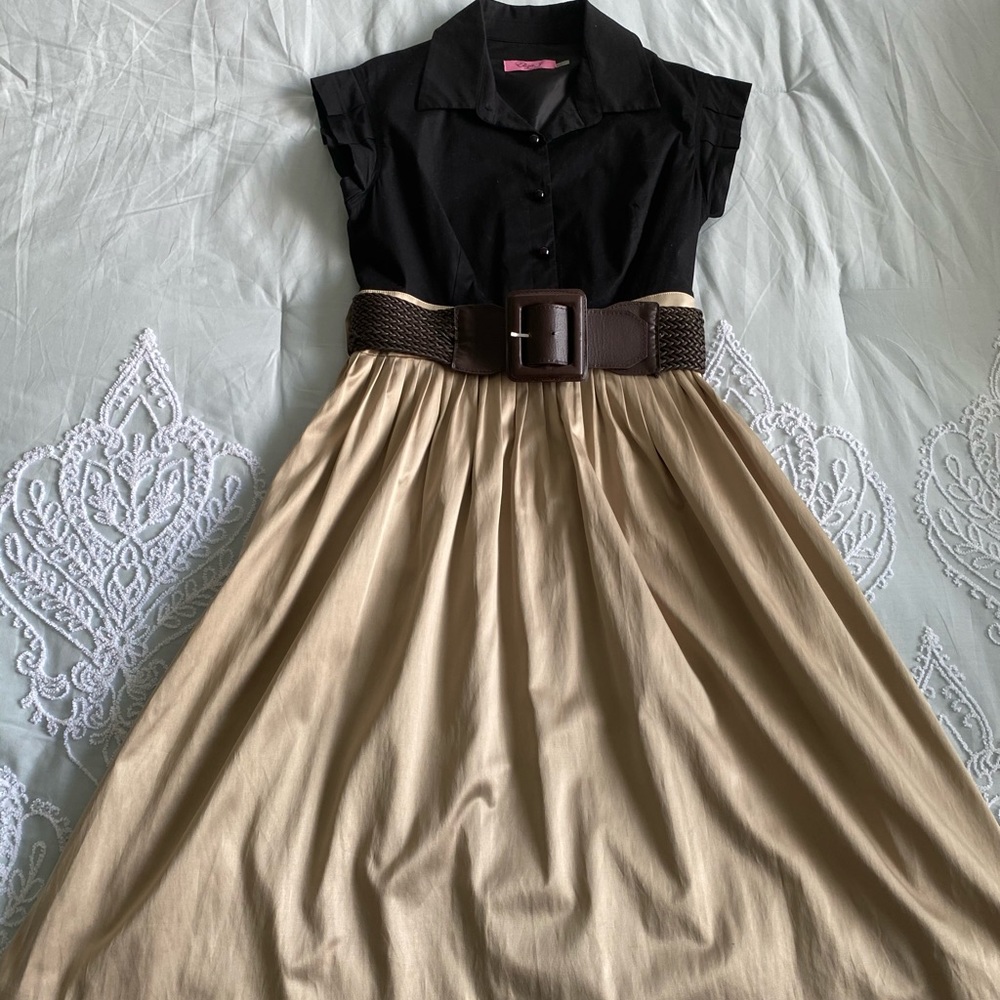 Professional two tone dress with belt